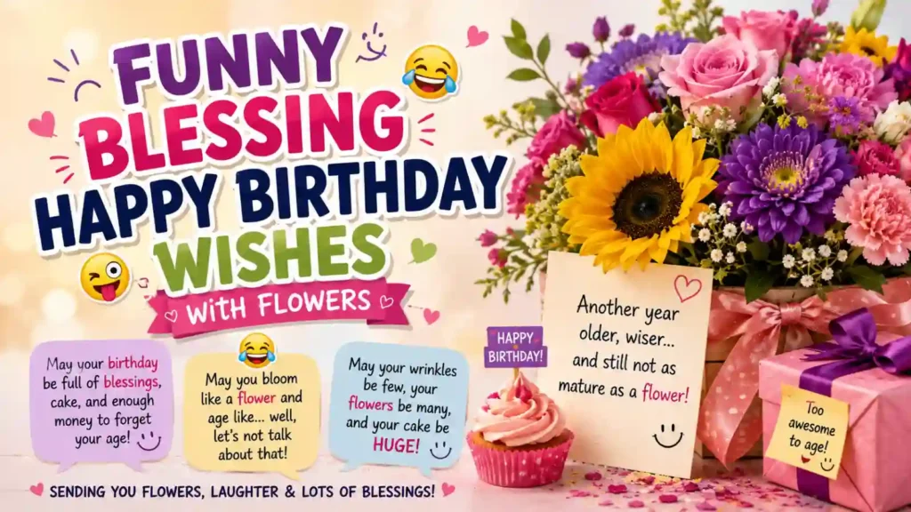 Funny Blessing Happy Birthday Wishes with Flowers