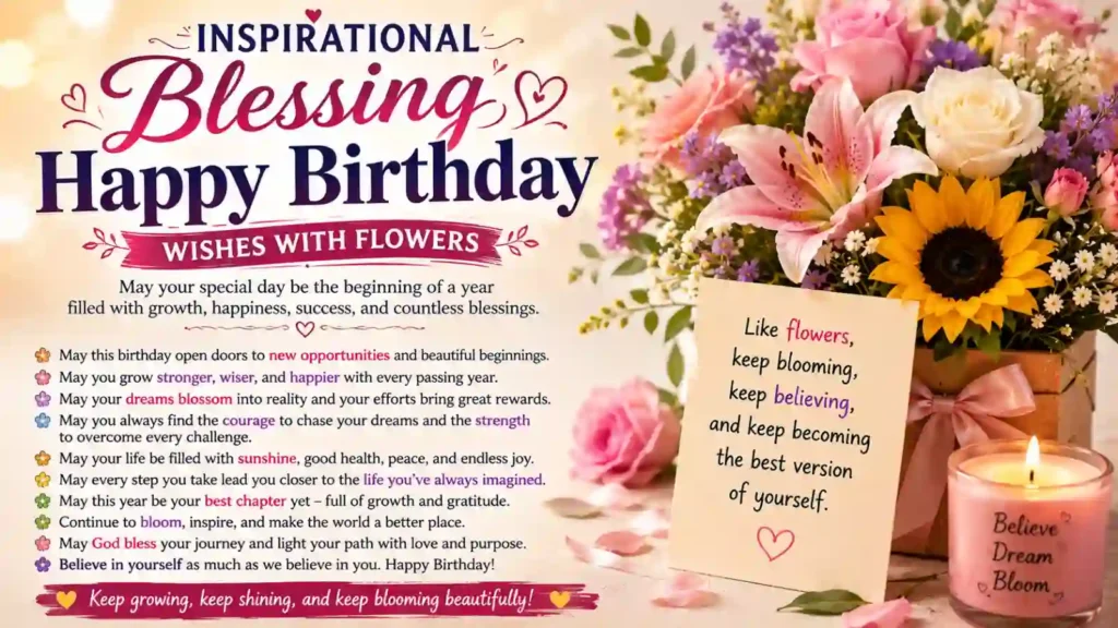 Inspirational Blessing Happy Birthday Wishes with Flowers
