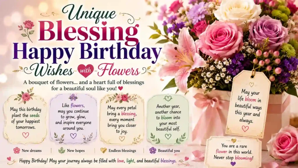 Unique Blessing Happy Birthday Wishes with Flowers