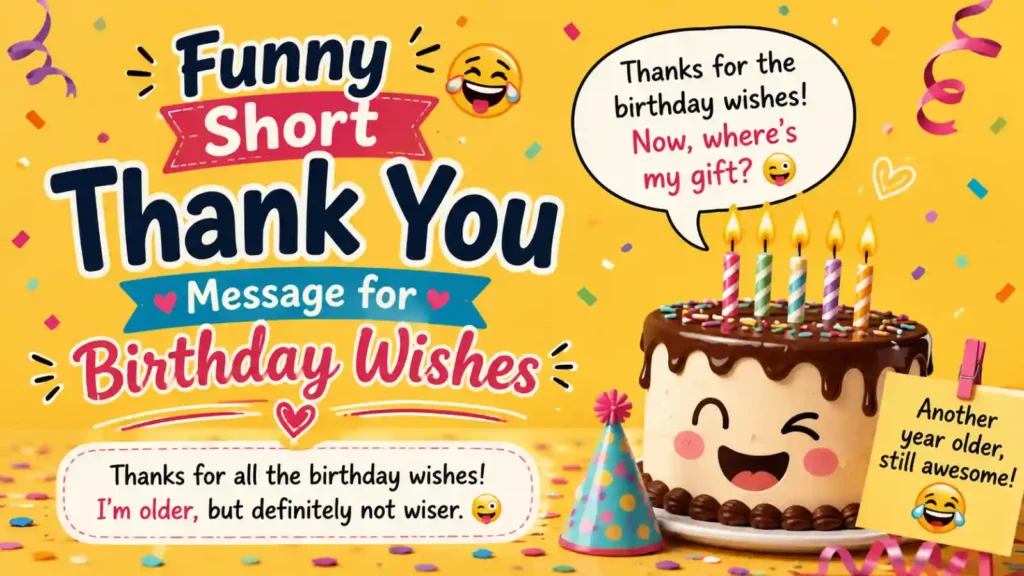 Funny Short Thank You Message for Birthday Wishes