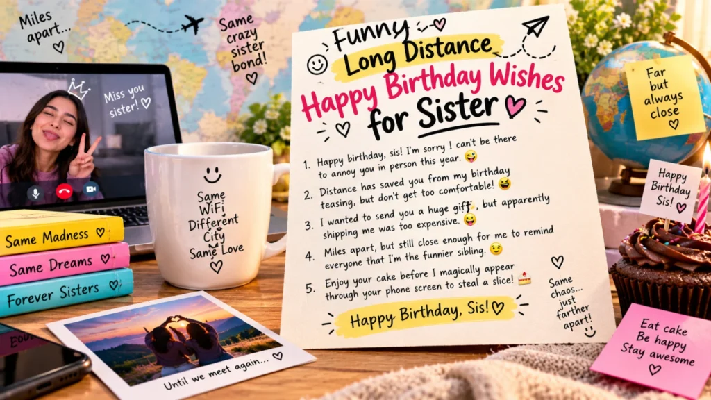 Funny Long Distance Happy Birthday Wishes for Sister